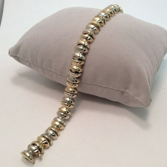 10mm Lady's 14k Yellow REAL Solid 2 Tone Gold XO Hearts and Kisses Bracelet 18.7 - Picture 1 of 9